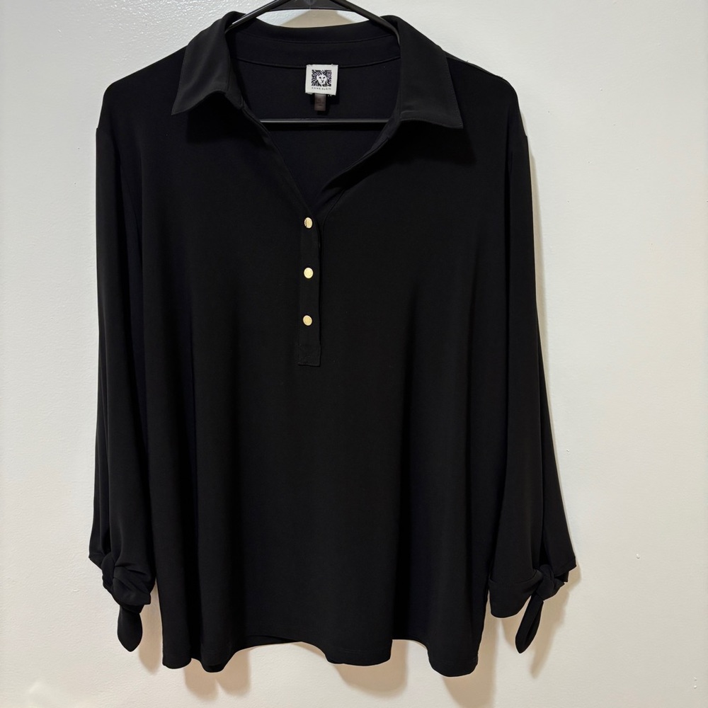 Anne Klein Black Button-Down Shirt with Gold Buttons